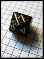 Dice : Dice - 10D - Rounded Solid Black With Red and Gold Speckles With White Numerals
